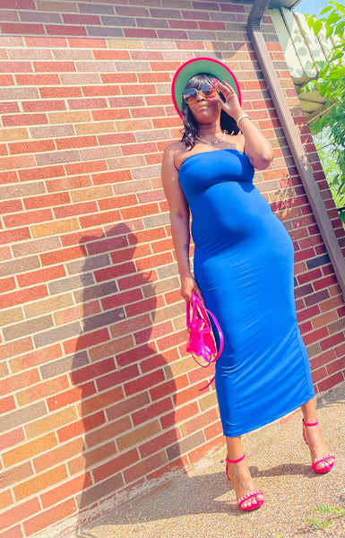 Buy Me Bae Royal Blue Tube Top Fitted Midi Maxi Dress