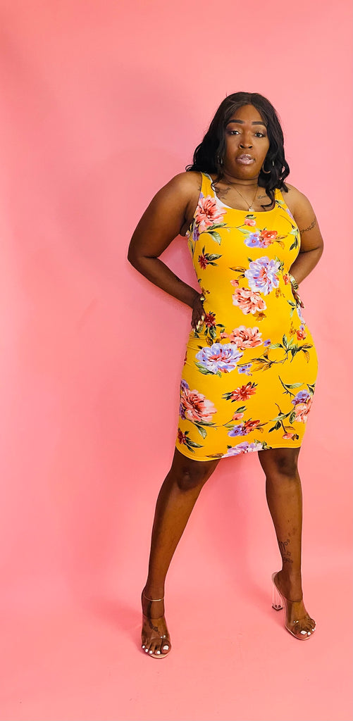 Flower Gurl Mustard Tank Top Midi Dress – J Elise Boutique Flower Gurl Mustard Tank Top Midi Dress – J Elise Boutique