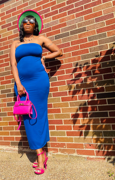 Buy Me Bae Royal Blue Tube Top Fitted Midi Maxi Dress