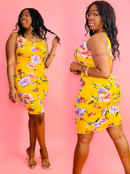 Flower Gurl Mustard Tank Top Midi Dress